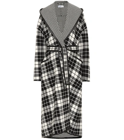 Balenciaga Oversized Hooded Checked Wool And Cashmere-blend Coat In Black/white