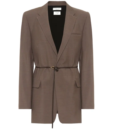 Bottega Veneta Oversized Belted Mélange Wool Blazer In Brown Melange