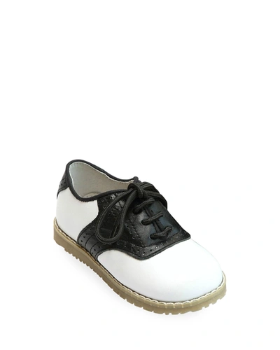 L'amour Shoes Boy's Luke Two-tone Leather Saddle Shoes, Toddler/kids In White/black