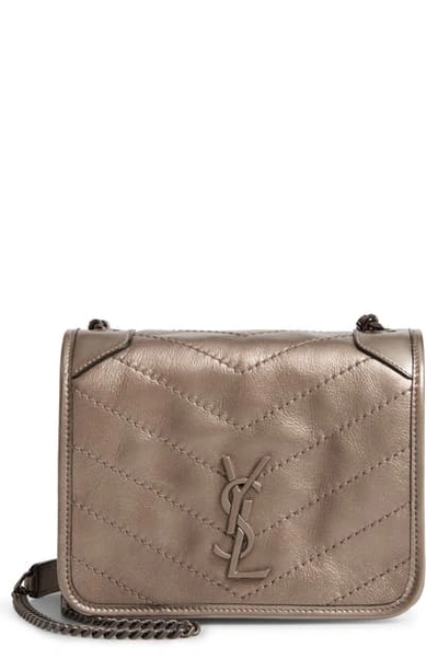 Saint Laurent Niki Ysl Monogram Metallic Leather Wallet On Chain In Run Metallise