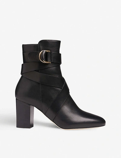 Lk Bennett Raya Wraparound-detail Leather Ankle Boots In Bla-black