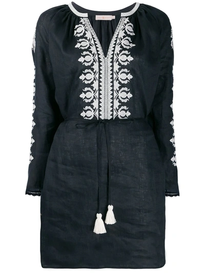 Tory Burch Embroidered Linen Cover-up Tunic In Black,white