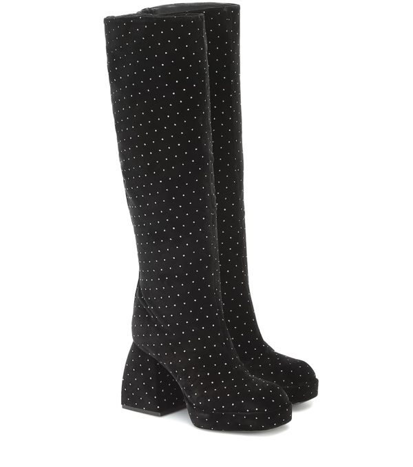 black velvet knee high boots
