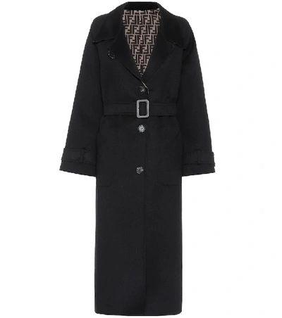 Fendi Reversible Wool Coat In Black