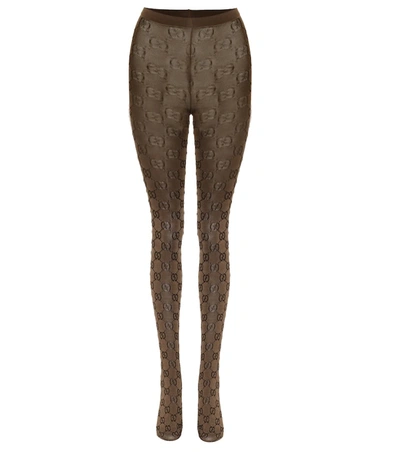 Gucci Gg Patterned Tights In Brown