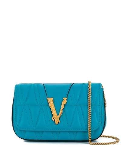Versace Virtus Quilted Cross-body Bag In Blue