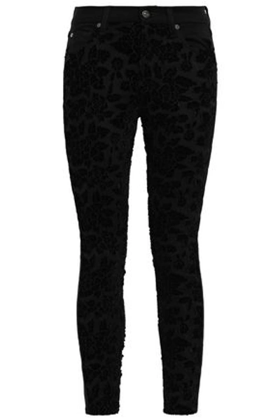 7 For All Mankind Floral-appliquéd Layered Lace Mid-rise Skinny Jeans In Black