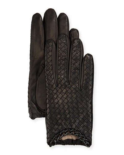 Portolano Woven Leather Cashmere-lined Gloves In Black