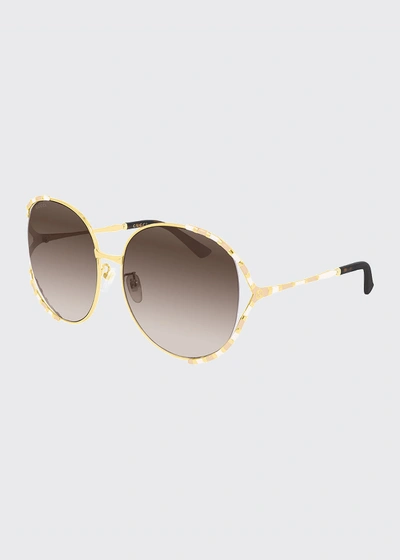 Gucci Round Metal Colorblock Sunglasses In Brown