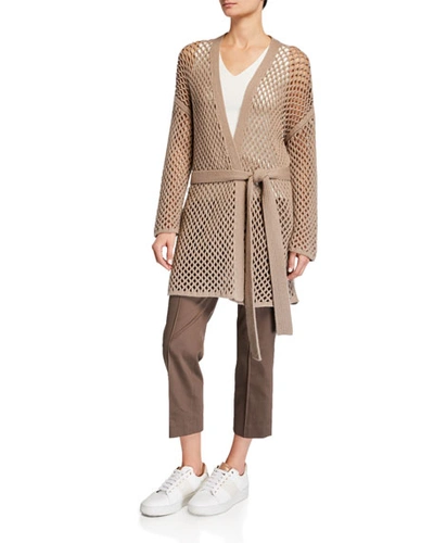 Agnona Cashmere Mesh Duster Cardigan In Taupe