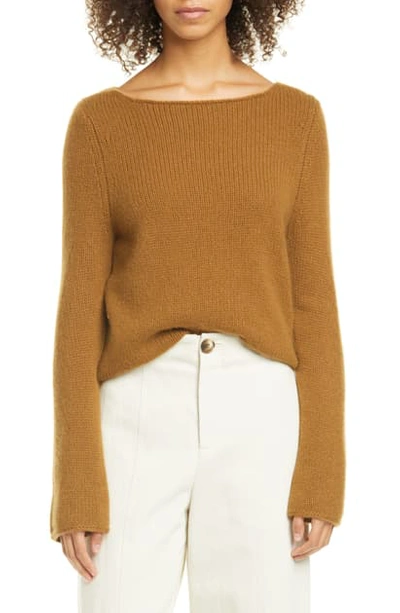 Vince Boat-neck Long-sleeve Cashmere Sweater In Pecan