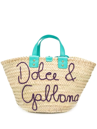 Dolce & Gabbana Dolce&gabbana Logo Straw Tote Bag In Natural