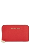 Michael Michael Kors Jet Set Small Zip-around Leather Card Case Wallet In Bright Red