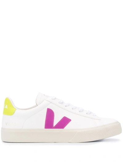 Veja Campo Easy Sneakers In White Leather In White/ Ultraviolet/ Yellow
