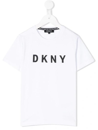 Dkny Kids' Logo Print Short Sleeve T-shirt In White