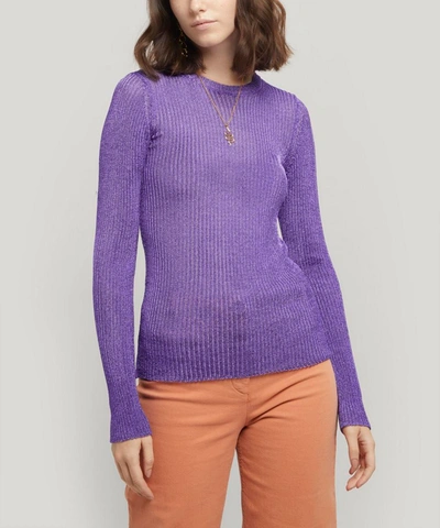 Paloma Wool Teide Metallic Knitted Long Sleeve Top In Purple