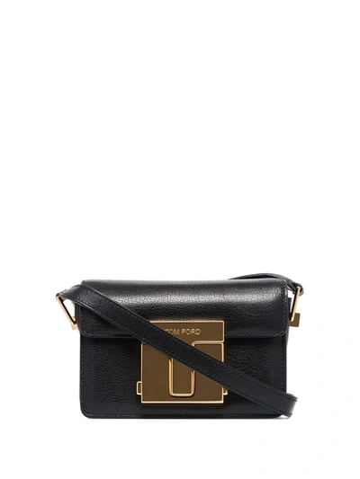 Tom Ford Small Shiny Grained Leather Bag In Black/gold