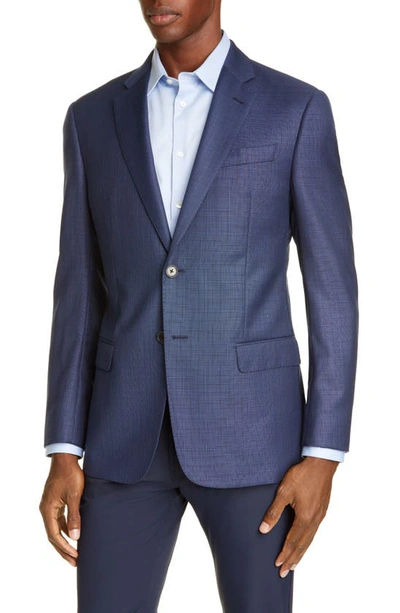 Emporio Armani Blue Screen Trim Fit Wool Sport Coat