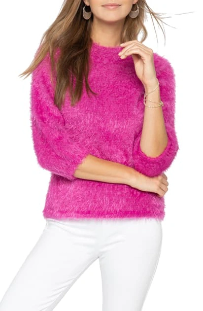 Nic And Zoe Nic+zoe Petites Metallic Fuzzy Sweater In Pure Pink