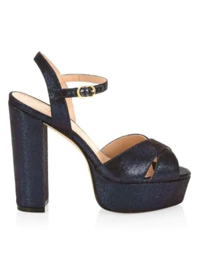 Stuart Weitzman Women's Soliesse Glitter Platform Sandals In Blue Velvet