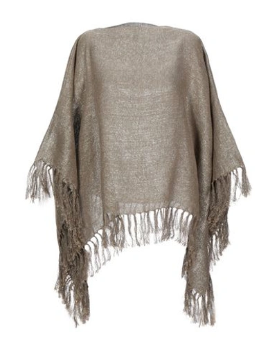 Brunello Cucinelli Woven Fringed Poncho In Khaki
