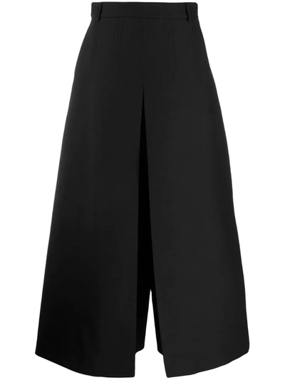 Valentino Pleated Wide Leg Wool & Silk Crepe Couture Pants In Black