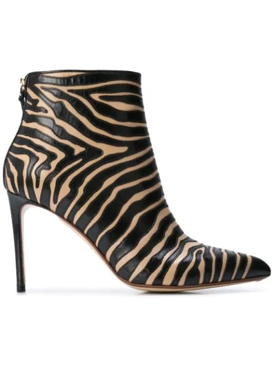 Francesco Russo Zebra-appliquéd Leather Ankle Boots In Sand/ Black