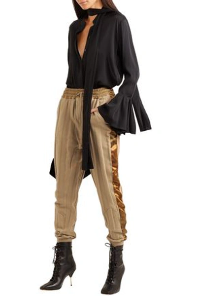 Haider Ackermann Satin-trimmed French Cotton-terry Track Pants In Sand