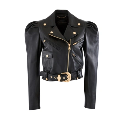 Versace Leather Blouson Jacket In Nero