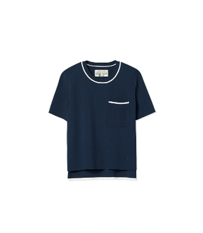 Tory Sport Tory Burch Short-sleeve Tech Knit Sweater In Tory Navy