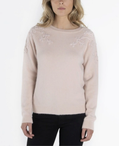 Nanette Lepore Nanette  Long Sleeve Sweater With Embroidery Details In Pink