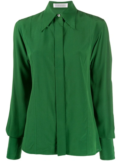 Victoria Beckham Exaggerated Collar Silk Shirt In Green