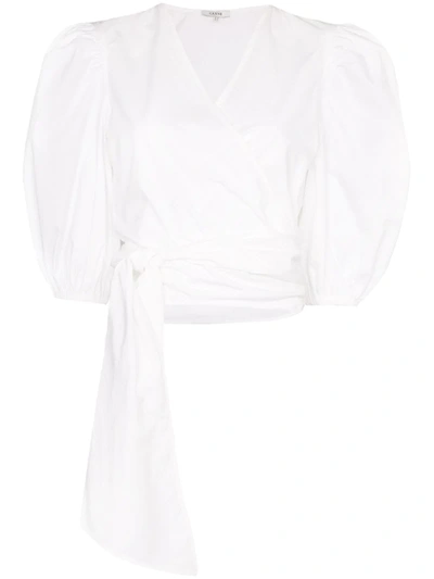 Ganni Wrap-front Cropped Blouse In White