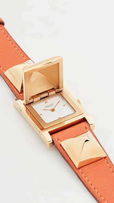 Pre-owned Hermes Orange/gold Medor Watch 23mm