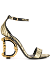 Dolce & Gabbana Sculpted-heel Jacquard Sandals In Gold
