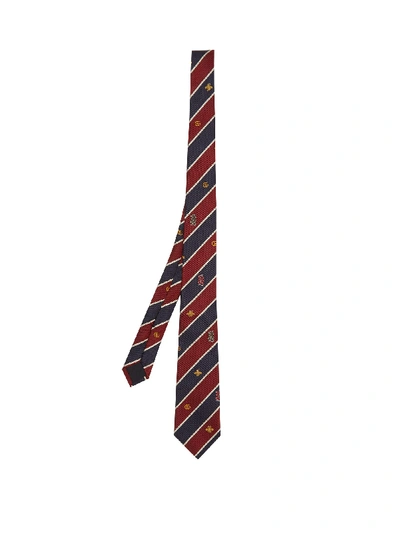 Gucci Red And Blue Striped Silk Tie In Rosso