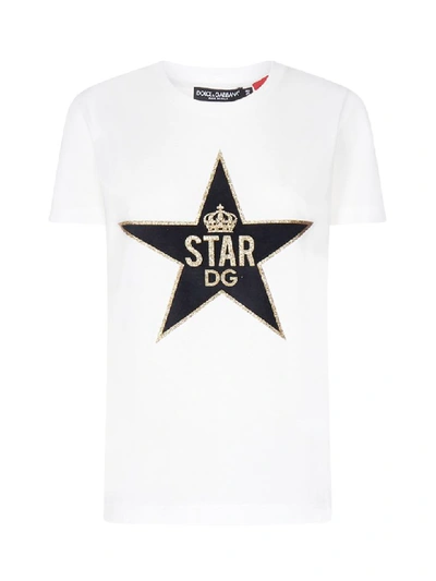 Dolce & Gabbana Logo Star Short Sleeve T-shirt In Bianco