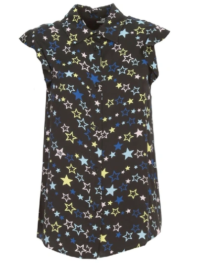 Love Moschino Shirt W/s Volant Stars Printing In Nero