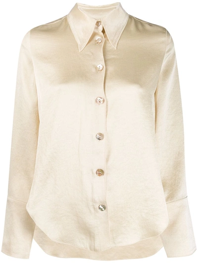 Nanushka Mandine Shirt L/s Satin Rounded Neck In Beige