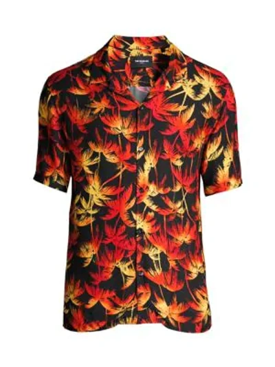 The Kooples Men's Relaxed-fit Sunset Palm Tree Camp Shirt In Red Multi