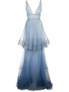 Marchesa Notte Sleeveless Ombre Tulle Gown In Blue