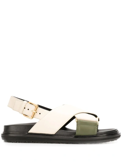 Marni Fussbett Criss-cross Sandals In Dark Olive