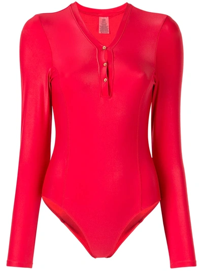 Duskii Cerise Long Sleeve Surf Suit In Red