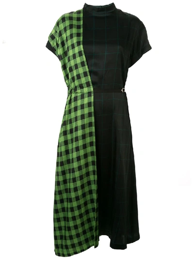 Toga Check-print Contrast Dress In Green