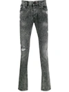 Philipp Plein Distressed Straight-leg Jeans In Grey