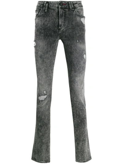 Philipp Plein Distressed Slim-fit Jeans In Grey