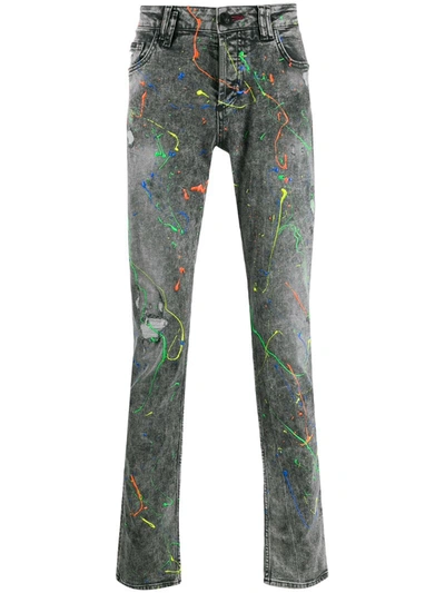 Philipp Plein Paint Print Straight-leg Jeans In Grey