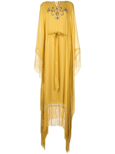 Marchesa Notte Jewel-embroidered Kaftan Dress In Yellow