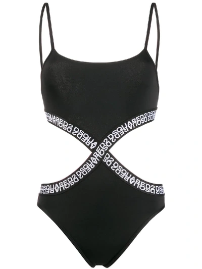 Dsquared2 Logo Asymmetric Swimsuit In Black