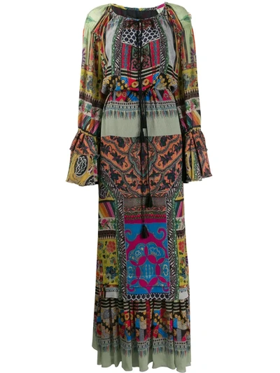Etro Pleated Patterned Maxi Dress In Green